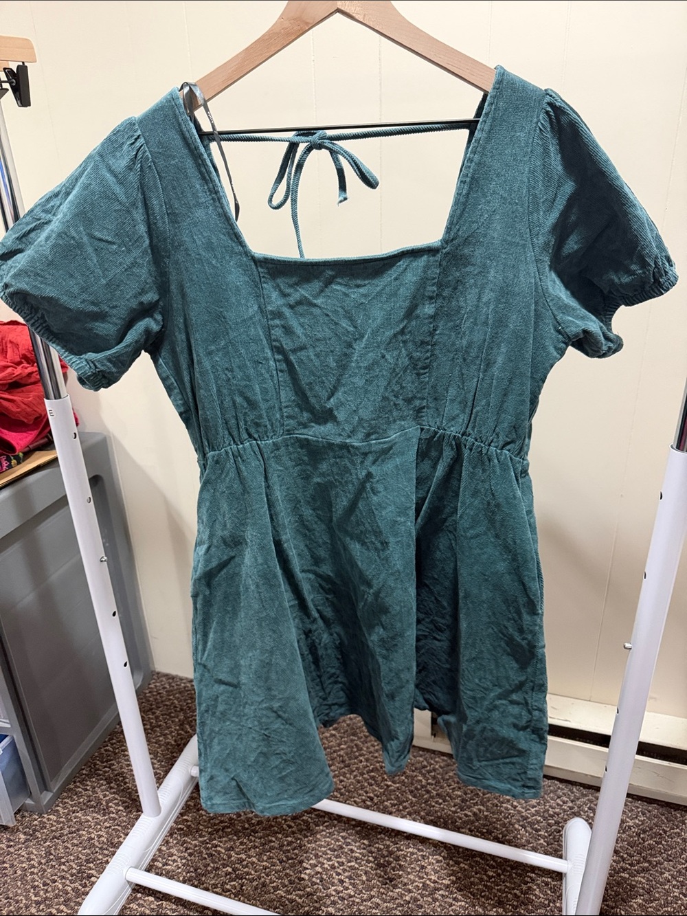 ARULA Teal Square-Neck Puff Sleeve Dress